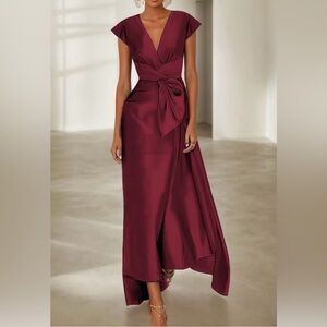 Red Ruched Sweetheart Maxi Dress for Weddings